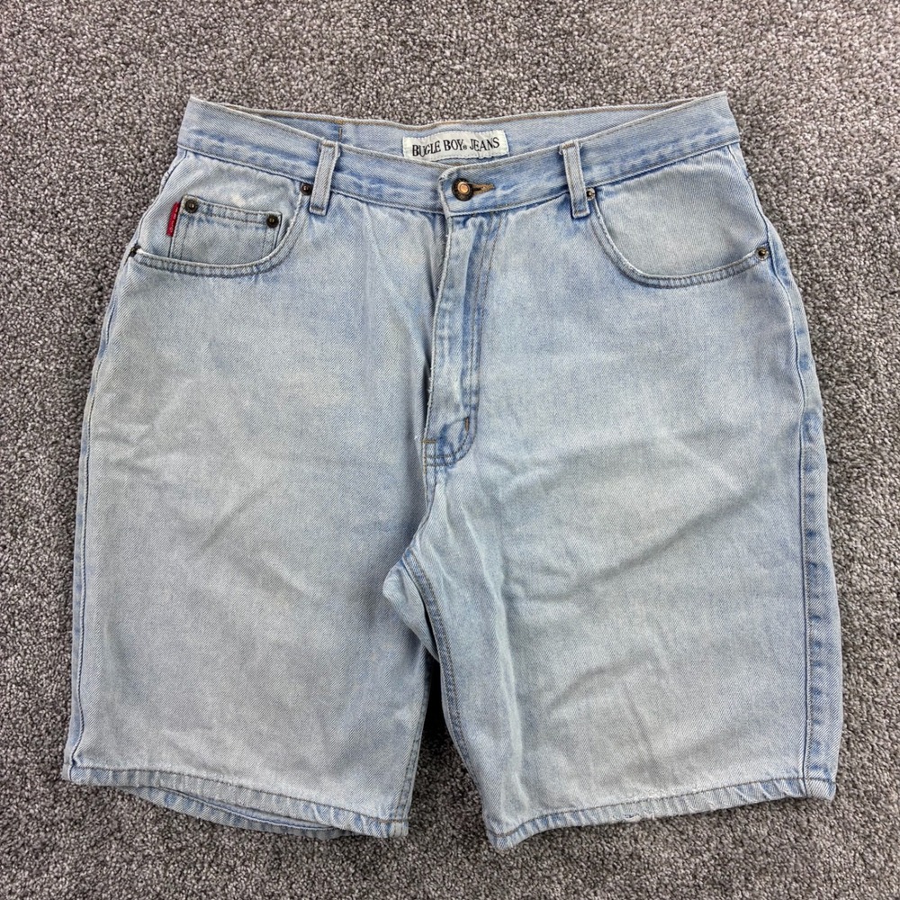 Vintage Bugle Boy Denim Shorts Mens 31 Blue Light Wash Baggy Leg Jeans Jorts